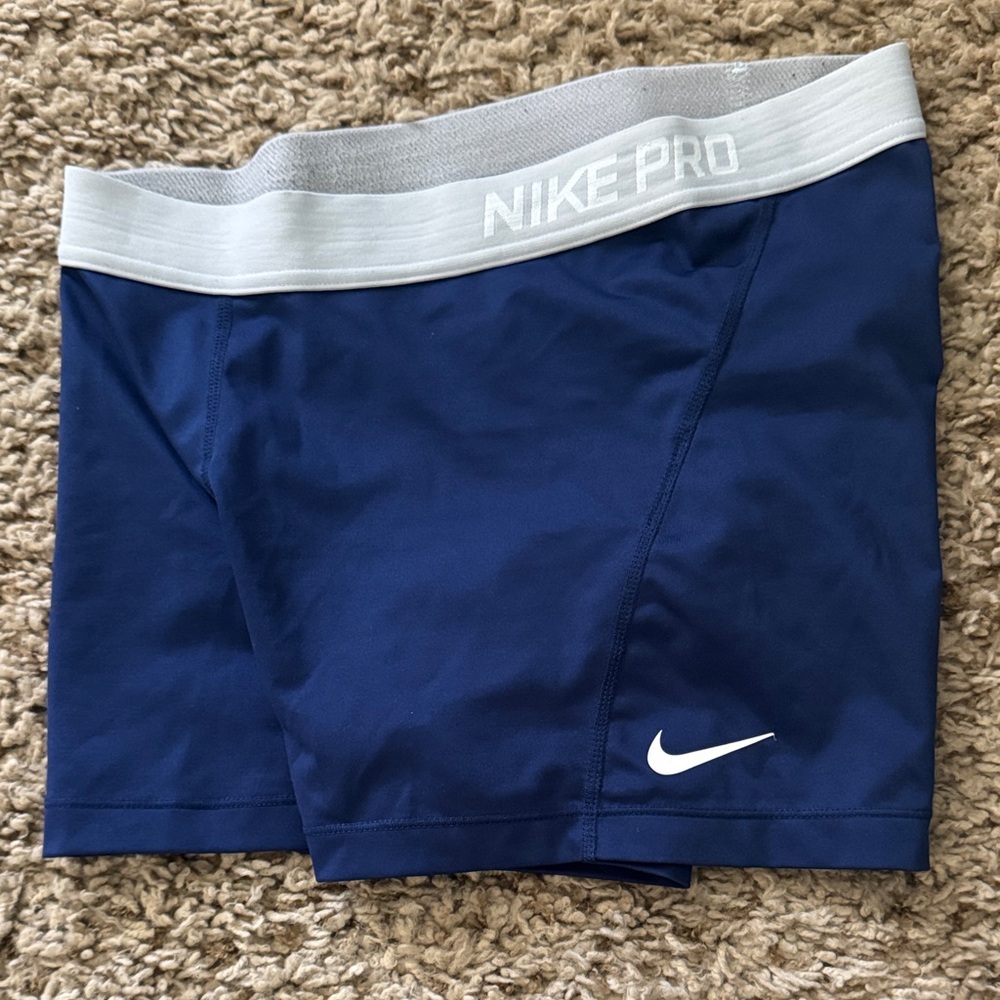 Nike Pro Navy Blue Shorts with Gray Waistband
